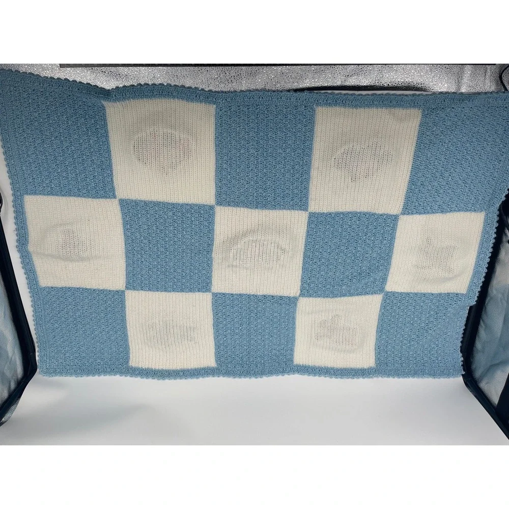 Disney Baby Hand Knitted Crochet Blanket Mickey Minnie Donald Blue White 31x46